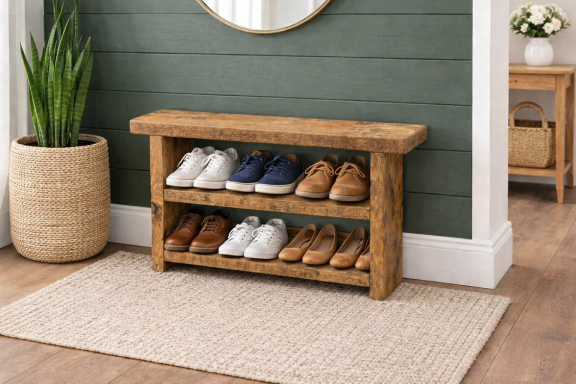 Rustic Solid Wooden Shoe Rack
